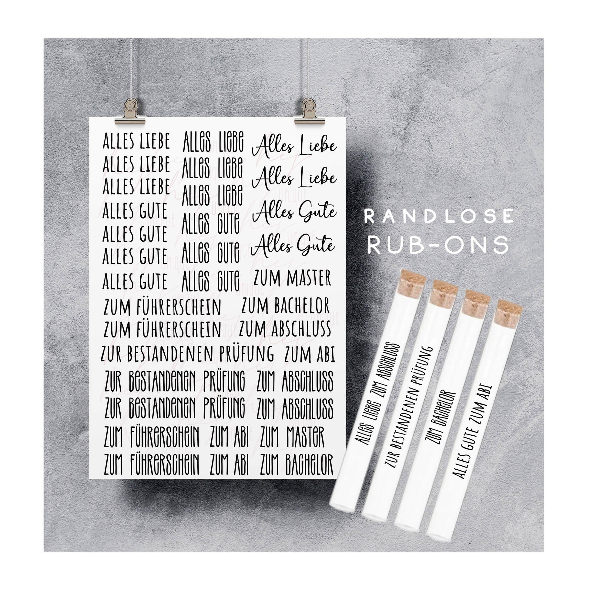 Rub On Aufkleber Schriftzüge Abschluss Warum du unsere Rub-Ons lieben wirst:  ✔ Randloser Premium-Look   ✔ Besondere Haptik   ✔ Präzise Platzierung dank transparenter Trägerfolie  ✔ Wasser- und kratzfest // Hitze- und UV-beständig   ✔ Starke Haftung auf Glas, Keramik, Holz, Raysin u.v.m.  ✔ Langlebig und hochwertig verarbeitet  ✔ Auch gewerblich nutzbar – keine zusätzliche Lizenz nötig