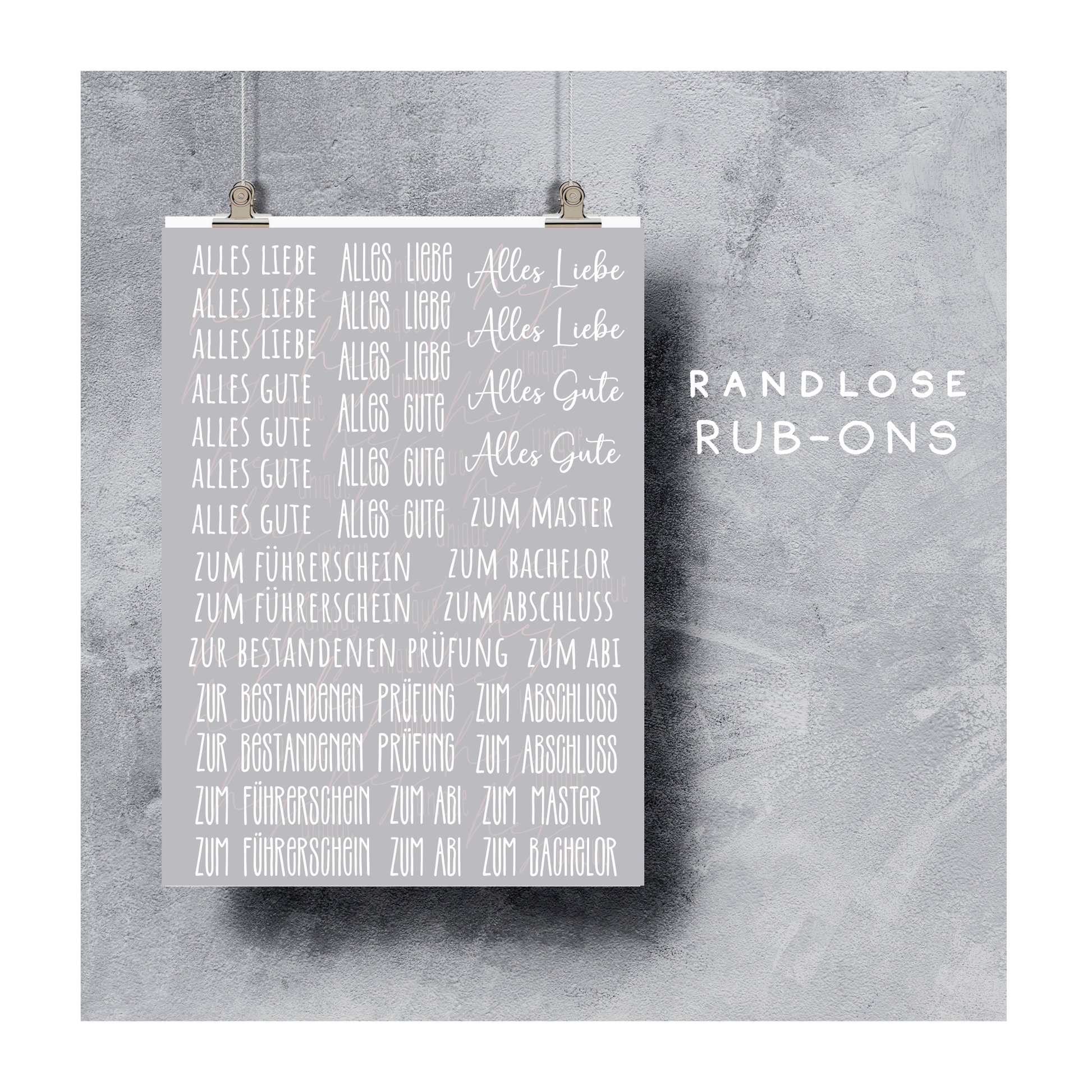 Rub On Aufkleber Schriftzüge Abschluss Warum du unsere Rub-Ons lieben wirst:  ✔ Randloser Premium-Look   ✔ Besondere Haptik   ✔ Präzise Platzierung dank transparenter Trägerfolie  ✔ Wasser- und kratzfest // Hitze- und UV-beständig   ✔ Starke Haftung auf Glas, Keramik, Holz, Raysin u.v.m.  ✔ Langlebig und hochwertig verarbeitet  ✔ Auch gewerblich nutzbar – keine zusätzliche Lizenz nötig