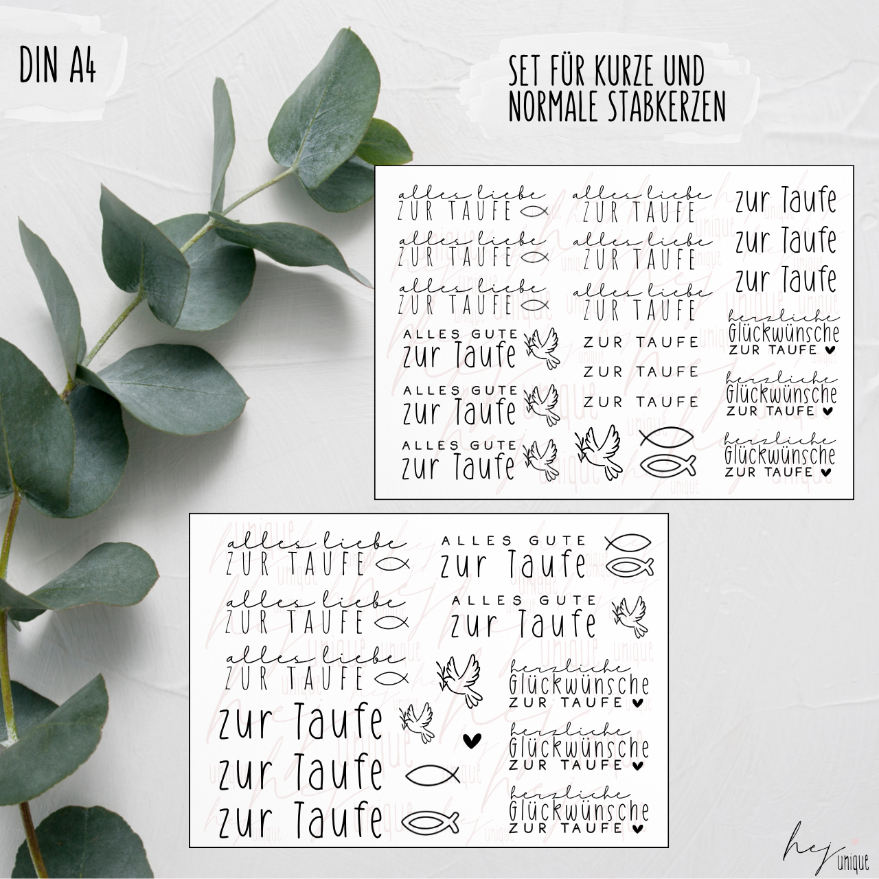 Kerzenfolie Taufe kurze Stabkerze Glaube Kirche
