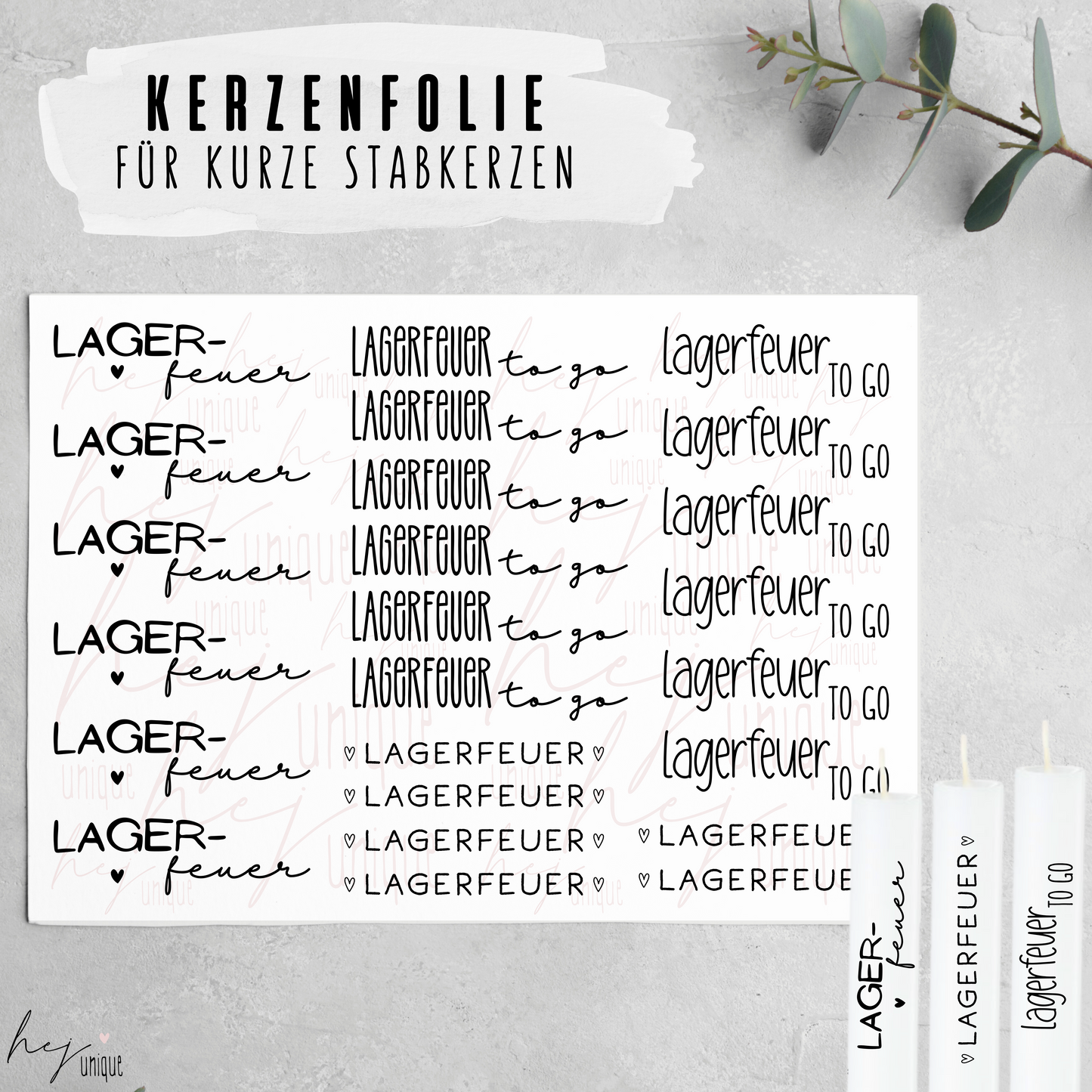 Kerzenfolie Lagerfeuer kurze Kerzen Warum du unsere Kerzenfolie lieben wirst:  ✔ Edle Premium-Folie mit hochwertiger Optik  ✔ Speziell für Kerzen entwickelt   ✔ Aktivierung des Klebers ganz einfach mit Wasser   ✔ Wischfest und langlebig bei sorgfältiger Verarbeitung  ✔ Besonders elastisch – passt sich Kerzenoberfläche optimal an  ✔ Gewerblich nutzbar – keine zusätzliche Lizenz nötig