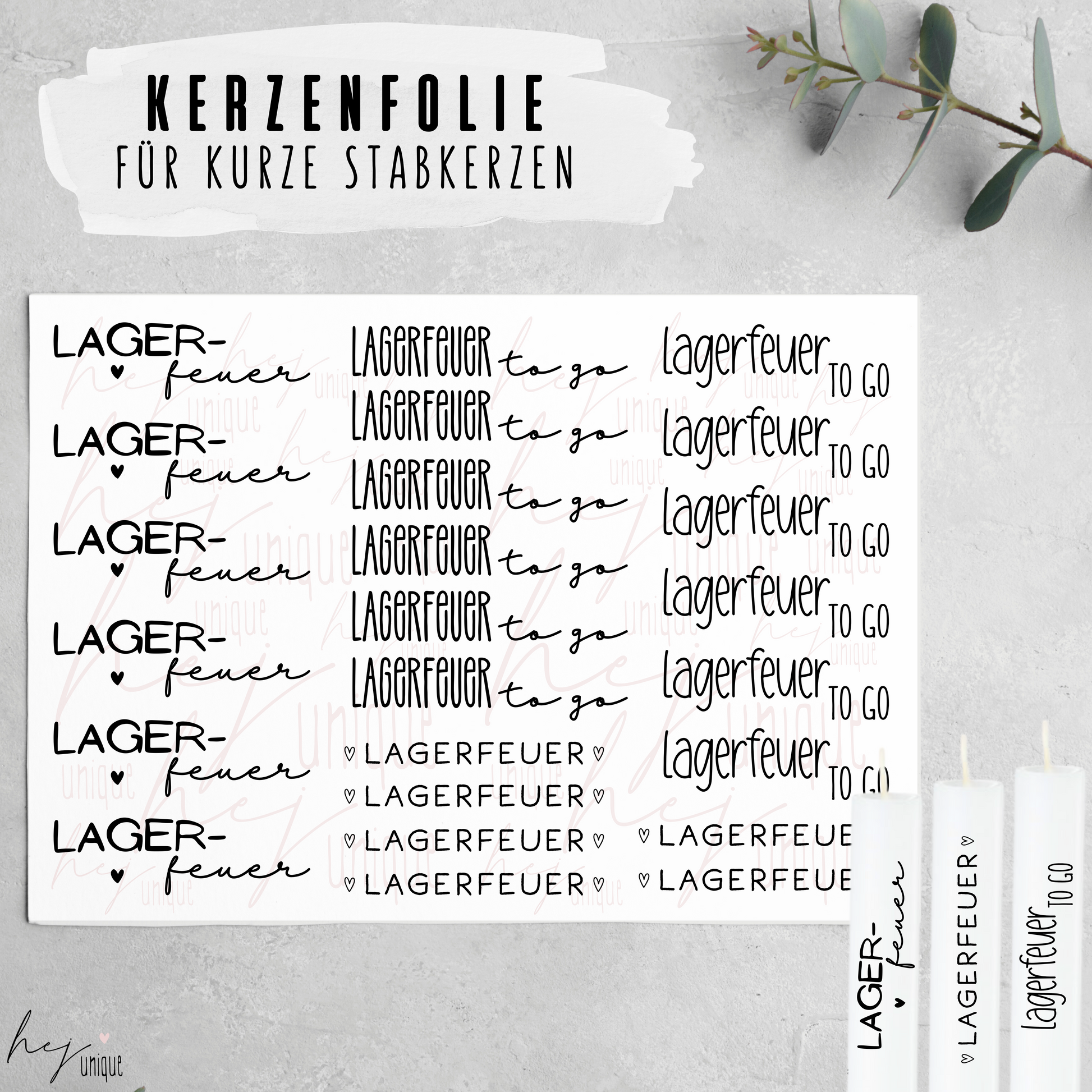 Kerzenfolie Lagerfeuer kurze Kerzen Warum du unsere Kerzenfolie lieben wirst:  ✔ Edle Premium-Folie mit hochwertiger Optik  ✔ Speziell für Kerzen entwickelt   ✔ Aktivierung des Klebers ganz einfach mit Wasser   ✔ Wischfest und langlebig bei sorgfältiger Verarbeitung  ✔ Besonders elastisch – passt sich Kerzenoberfläche optimal an  ✔ Gewerblich nutzbar – keine zusätzliche Lizenz nötig