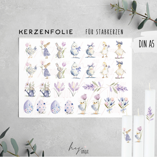 Kerzenfolie Ostern Lavendel Liebe Stabkerzen