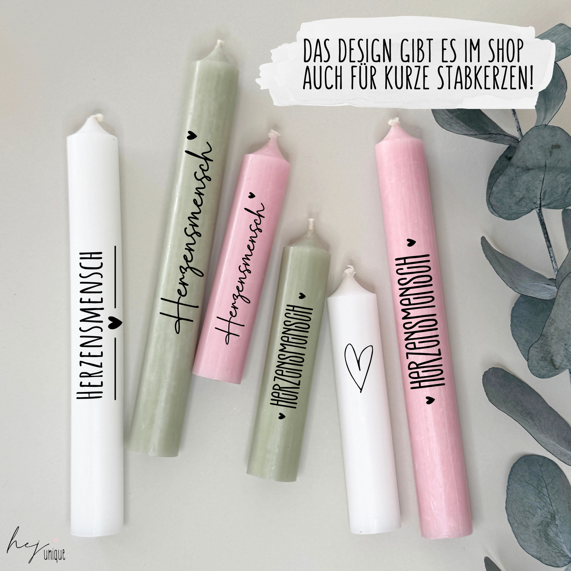 Kerzenfolie Herzensmensch Premium DIY Warum du unsere Kerzenfolie lieben wirst:  ✔ Edle Premium-Folie mit hochwertiger Optik  ✔ Speziell für Kerzen entwickelt   ✔ Aktivierung des Klebers ganz einfach mit Wasser   ✔ Wischfest und langlebig bei sorgfältiger Verarbeitung  ✔ Besonders elastisch – passt sich Kerzenoberfläche optimal an  ✔ Gewerblich nutzbar – keine zusätzliche Lizenz nötig