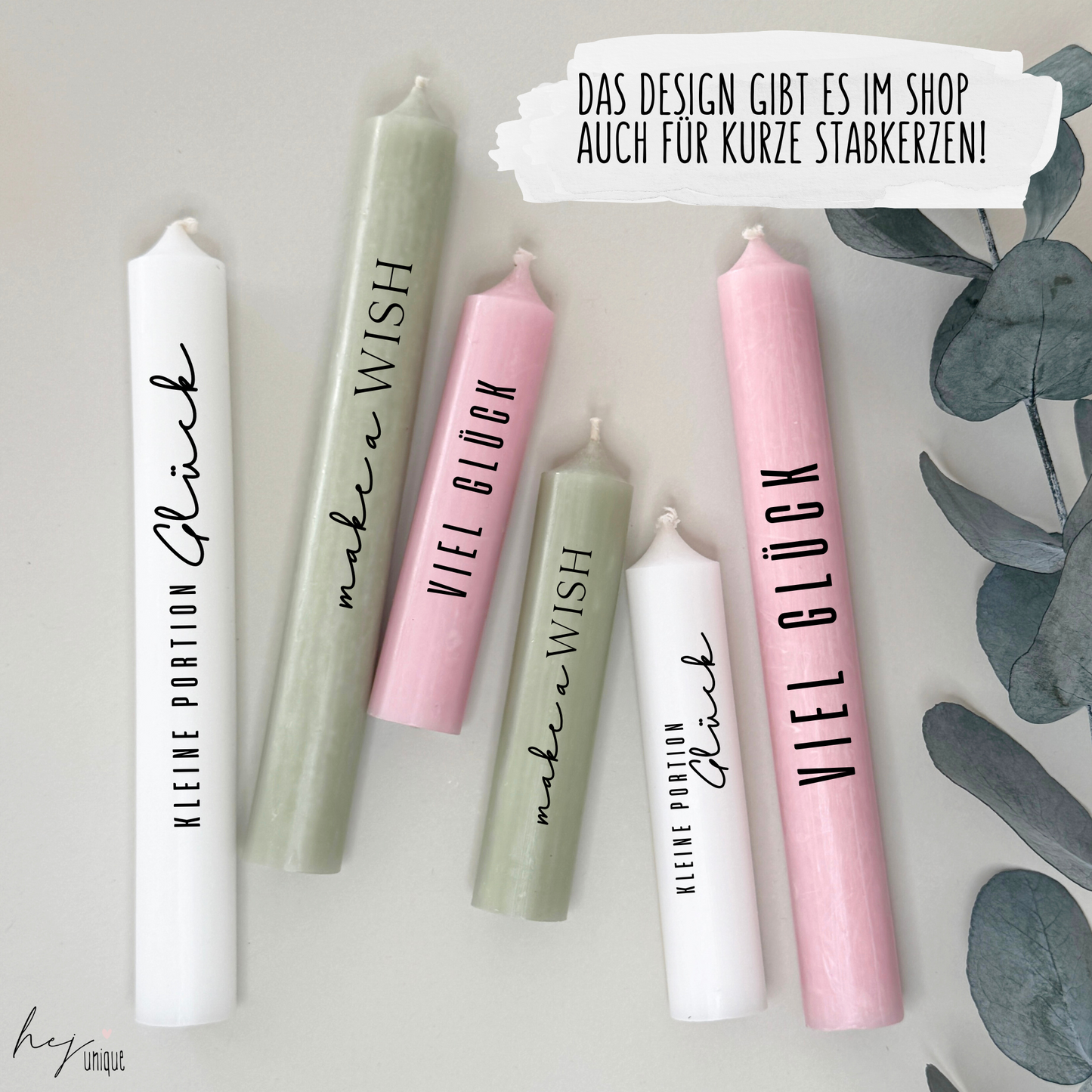 Kerzenfolie viel Glück für Kerzen Warum du unsere Kerzenfolie lieben wirst:  ✔ Edle Premium-Folie mit hochwertiger Optik  ✔ Speziell für Kerzen entwickelt   ✔ Aktivierung des Klebers ganz einfach mit Wasser   ✔ Wischfest und langlebig bei sorgfältiger Verarbeitung  ✔ Besonders elastisch – passt sich Kerzenoberfläche optimal an  ✔ Gewerblich nutzbar – keine zusätzliche Lizenz nötig