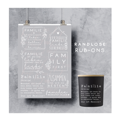 Rub On Aufkleber Familie A5 Warum du unsere Rub-Ons lieben wirst:  ✔ Randloser Premium-Look   ✔ Besondere Haptik   ✔ Präzise Platzierung dank transparenter Trägerfolie  ✔ Wasser- und kratzfest // Hitze- und UV-beständig   ✔ Starke Haftung auf Glas, Keramik, Holz, Raysin u.v.m.  ✔ Langlebig und hochwertig verarbeitet  ✔ Auch gewerblich nutzbar – keine zusätzliche Lizenz nötig