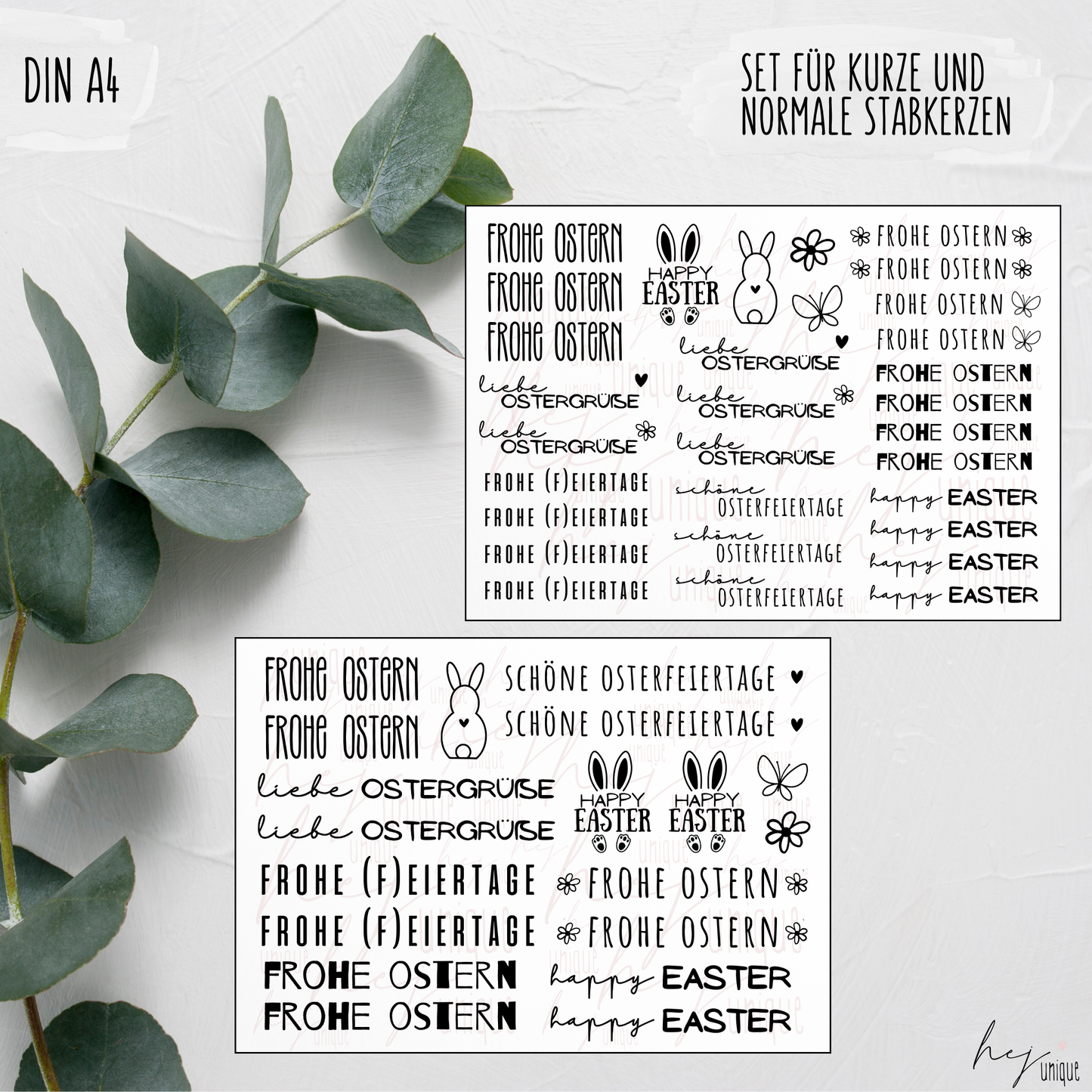 Kerzenfolie Ostern Stabkerzen Warum du unsere Kerzenfolie lieben wirst:  ✔ Edle Premium-Folie mit hochwertiger Optik  ✔ Speziell für Kerzen entwickelt   ✔ Aktivierung des Klebers ganz einfach mit Wasser   ✔ Wischfest und langlebig bei sorgfältiger Verarbeitung  ✔ Besonders elastisch – passt sich Kerzenoberfläche optimal an  ✔ Gewerblich nutzbar – keine zusätzliche Lizenz nötig