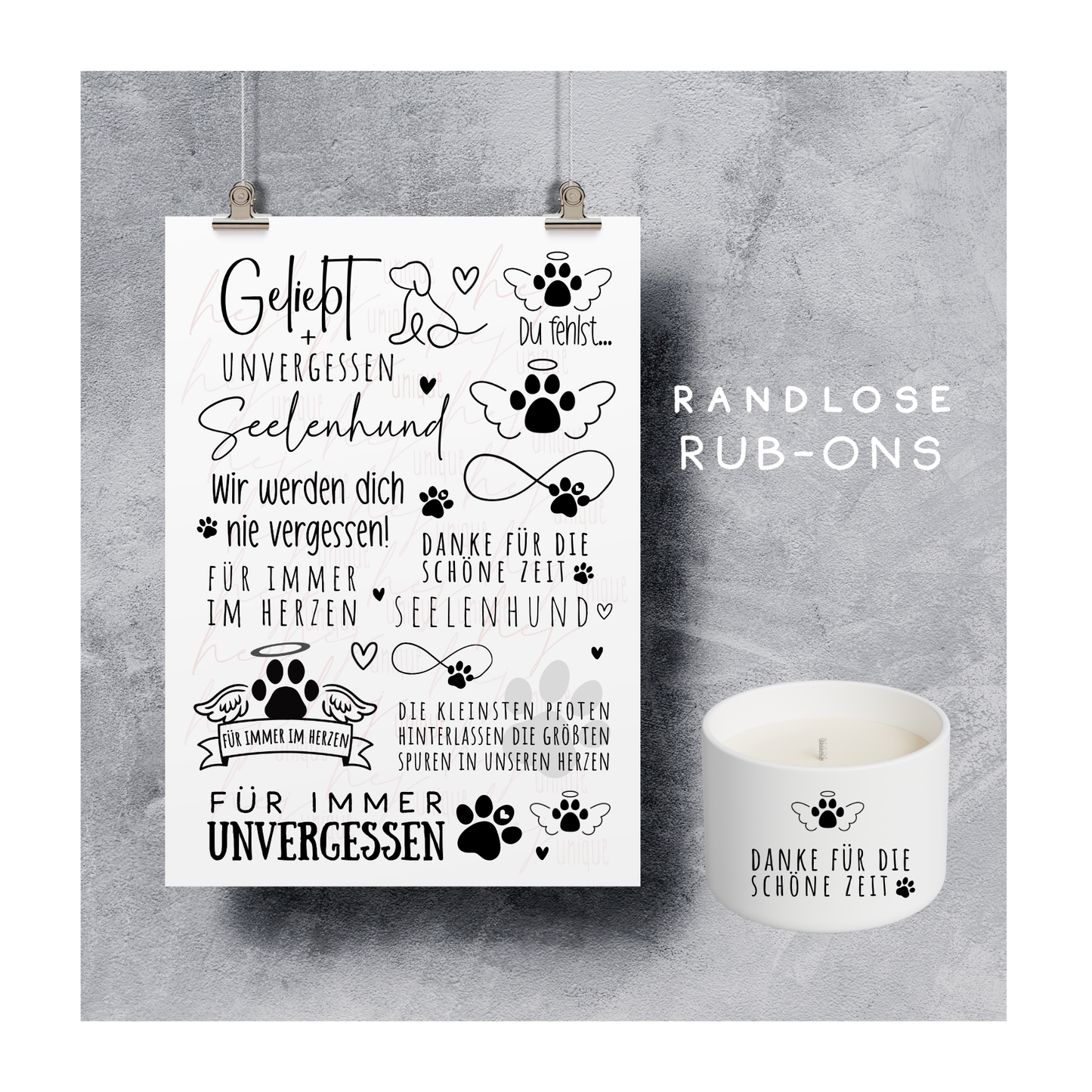 Rub On Aufkleber Trauer Hunde A5