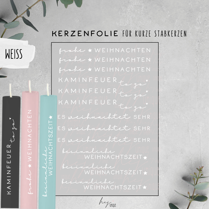 Kerzenfolie Schriftzüge Es weihnachtet sehr normale Stabkerzen Warum du unsere Kerzenfolie lieben wirst:  ✔ Edle Premium-Folie mit hochwertiger Optik  ✔ Speziell für Kerzen entwickelt   ✔ Aktivierung des Klebers ganz einfach mit Wasser   ✔ Wischfest und langlebig bei sorgfältiger Verarbeitung  ✔ Besonders elastisch – passt sich Kerzenoberfläche optimal an  ✔ Gewerblich nutzbar – keine zusätzliche Lizenz nötig