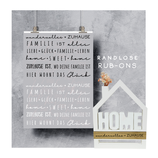 Rub On Aufkleber Schriftzüge Zuhause A6 oder A5 Warum du unsere Rub-Ons lieben wirst:  ✔ Randloser Premium-Look   ✔ Besondere Haptik   ✔ Präzise Platzierung dank transparenter Trägerfolie  ✔ Wasser- und kratzfest // Hitze- und UV-beständig   ✔ Starke Haftung auf Glas, Keramik, Holz, Raysin u.v.m.  ✔ Langlebig und hochwertig verarbeitet  ✔ Auch gewerblich nutzbar – keine zusätzliche Lizenz nötig