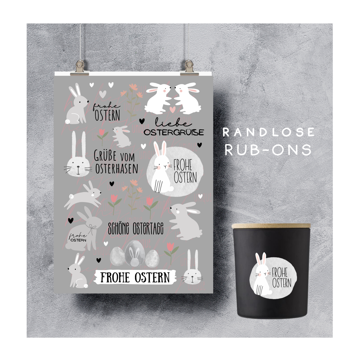 Rub On Aufkleber Bunny-Love Hase Frühling Ostern A5 Warum du unsere Rub-Ons lieben wirst:  ✔ Randloser Premium-Look   ✔ Besondere Haptik   ✔ Präzise Platzierung dank transparenter Trägerfolie  ✔ Wasser- und kratzfest // Hitze- und UV-beständig   ✔ Starke Haftung auf Glas, Keramik, Holz, Raysin u.v.m.  ✔ Langlebig und hochwertig verarbeitet  ✔ Auch gewerblich nutzbar – keine zusätzliche Lizenz nötig
