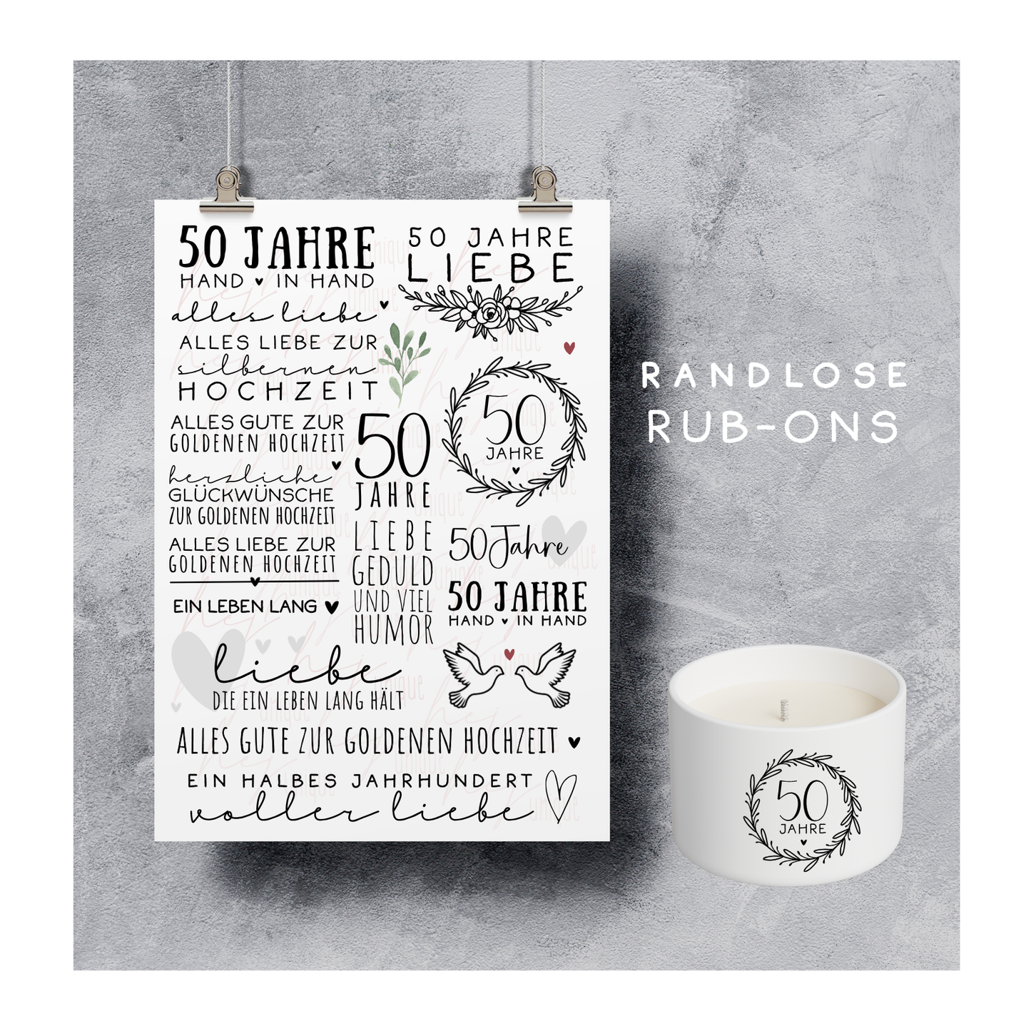Rub On Aufkleber Goldene Hochzeit A5