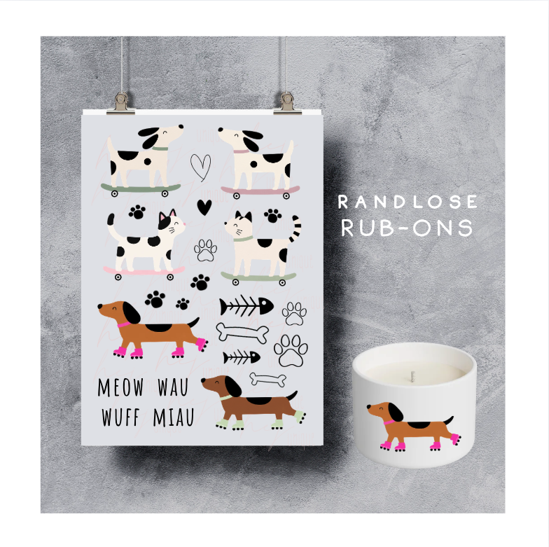 Rub On Aufkleber Skater Katze Hund A5 DIY