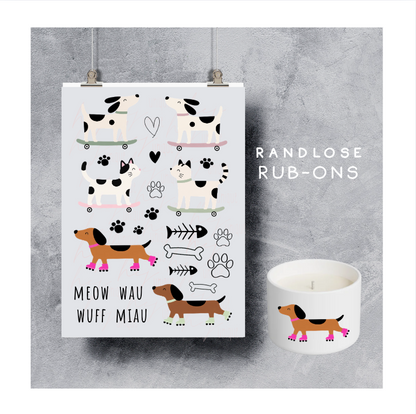 Rub On Aufkleber Skater Katze Hund A5 DIY
