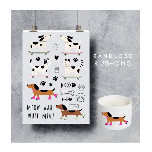 Rub On Aufkleber Skater Katze Hund A5 DIY