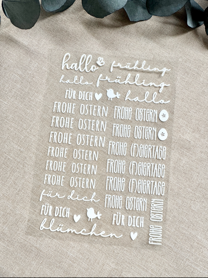 Rub On Aufkleber Schriftzüge Ostern 1.0 A5 Warum du unsere Rub-Ons lieben wirst:  ✔ Randloser Premium-Look   ✔ Besondere Haptik   ✔ Präzise Platzierung dank transparenter Trägerfolie  ✔ Wasser- und kratzfest // Hitze- und UV-beständig   ✔ Starke Haftung auf Glas, Keramik, Holz, Raysin u.v.m.  ✔ Langlebig und hochwertig verarbeitet  ✔ Auch gewerblich nutzbar – keine zusätzliche Lizenz nötig