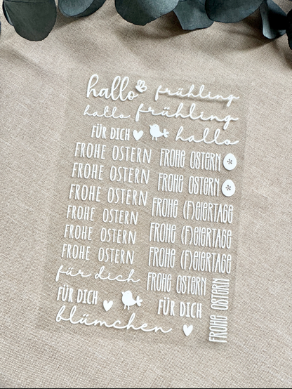 Rub On Aufkleber Schriftzüge Ostern 1.0 A5 Warum du unsere Rub-Ons lieben wirst:  ✔ Randloser Premium-Look   ✔ Besondere Haptik   ✔ Präzise Platzierung dank transparenter Trägerfolie  ✔ Wasser- und kratzfest // Hitze- und UV-beständig   ✔ Starke Haftung auf Glas, Keramik, Holz, Raysin u.v.m.  ✔ Langlebig und hochwertig verarbeitet  ✔ Auch gewerblich nutzbar – keine zusätzliche Lizenz nötig