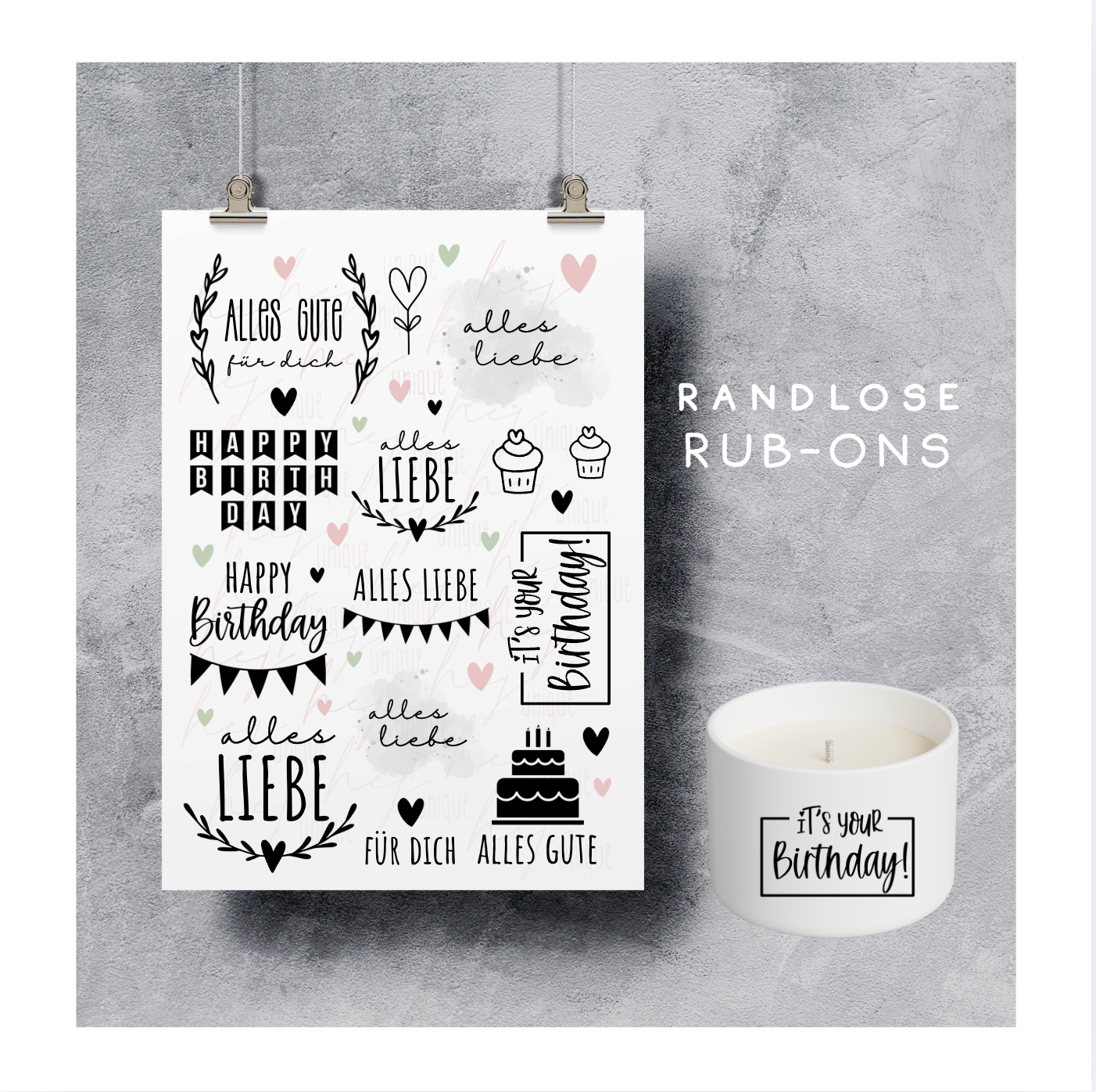 Rub On Aufkleber Geburtstag Happy birthday Alles Gute A5 Warum du unsere Rub-Ons lieben wirst:  ✔ Randloser Premium-Look   ✔ Besondere Haptik   ✔ Präzise Platzierung dank transparenter Trägerfolie  ✔ Wasser- und kratzfest // Hitze- und UV-beständig   ✔ Starke Haftung auf Glas, Keramik, Holz, Raysin u.v.m.  ✔ Langlebig und hochwertig verarbeitet  ✔ Auch gewerblich nutzbar – keine zusätzliche Lizenz nötig