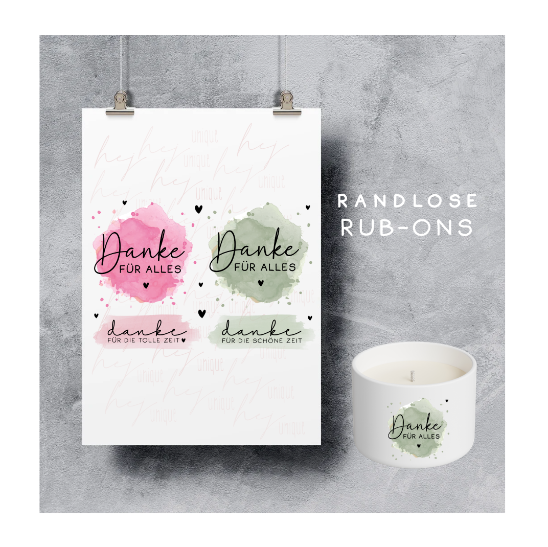 Rub On Aufkleber Danke bunt A5 A6 Warum du unsere Rub-Ons lieben wirst:  ✔ Randloser Premium-Look   ✔ Besondere Haptik   ✔ Präzise Platzierung dank transparenter Trägerfolie  ✔ Wasser- und kratzfest // Hitze- und UV-beständig   ✔ Starke Haftung auf Glas, Keramik, Holz, Raysin u.v.m.  ✔ Langlebig und hochwertig verarbeitet  ✔ Auch gewerblich nutzbar – keine zusätzliche Lizenz nötig