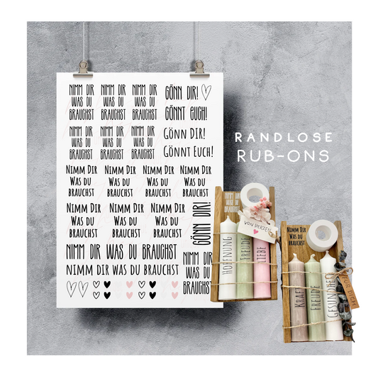 Rub On Aufkleber Nimm dir was du brauchst Warum du unsere Rub-Ons lieben wirst:  ✔ Randloser Premium-Look   ✔ Besondere Haptik   ✔ Präzise Platzierung dank transparenter Trägerfolie  ✔ Wasser- und kratzfest // Hitze- und UV-beständig   ✔ Starke Haftung auf Glas, Keramik, Holz, Raysin u.v.m.  ✔ Langlebig und hochwertig verarbeitet  ✔ Auch gewerblich nutzbar – keine zusätzliche Lizenz nötig