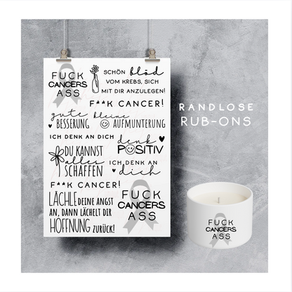 Rub On Aufkleber Fuck Cancer A5 Warum du unsere Rub-Ons lieben wirst:  ✔ Randloser Premium-Look   ✔ Besondere Haptik   ✔ Präzise Platzierung dank transparenter Trägerfolie  ✔ Wasser- und kratzfest // Hitze- und UV-beständig   ✔ Starke Haftung auf Glas, Keramik, Holz, Raysin u.v.m.  ✔ Langlebig und hochwertig verarbeitet  ✔ Auch gewerblich nutzbar – keine zusätzliche Lizenz nötig