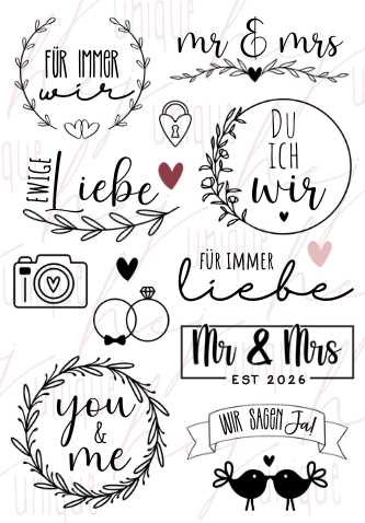 Rub On Aufkleber Hochzeit 3 A5 Warum du unsere Rub-Ons lieben wirst:  ✔ Randloser Premium-Look   ✔ Besondere Haptik   ✔ Präzise Platzierung dank transparenter Trägerfolie  ✔ Wasser- und kratzfest // Hitze- und UV-beständig   ✔ Starke Haftung auf Glas, Keramik, Holz, Raysin u.v.m.  ✔ Langlebig und hochwertig verarbeitet  ✔ Auch gewerblich nutzbar – keine zusätzliche Lizenz nötig