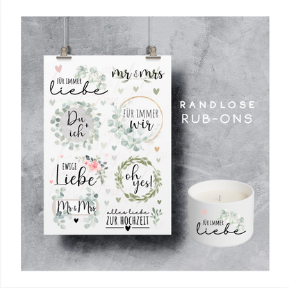 Rub On Aufkleber Hochzeit A5 Warum du unsere Rub-Ons lieben wirst:  ✔ Randloser Premium-Look   ✔ Besondere Haptik   ✔ Präzise Platzierung dank transparenter Trägerfolie  ✔ Wasser- und kratzfest // Hitze- und UV-beständig   ✔ Starke Haftung auf Glas, Keramik, Holz, Raysin u.v.m.  ✔ Langlebig und hochwertig verarbeitet  ✔ Auch gewerblich nutzbar – keine zusätzliche Lizenz nötig
