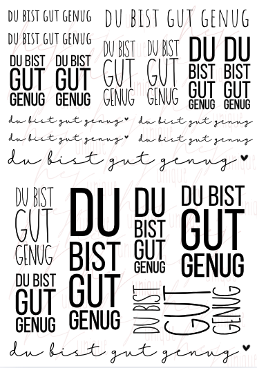Rub On Aufkleber "Du Bist Gut Genug" A6 oder A5