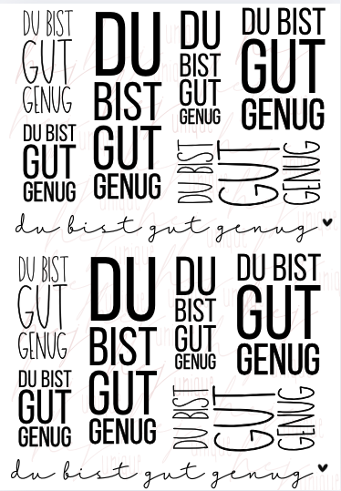 Rub On Aufkleber "Du Bist Gut Genug" A6 oder A5