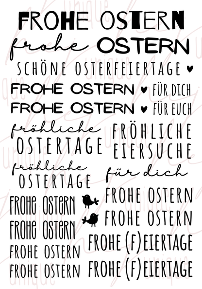 Rub On Aufkleber Schriftzüge Frohe Ostern 2.0 A5 Warum du unsere Rub-Ons lieben wirst:  ✔ Randloser Premium-Look   ✔ Besondere Haptik   ✔ Präzise Platzierung dank transparenter Trägerfolie  ✔ Wasser- und kratzfest // Hitze- und UV-beständig   ✔ Starke Haftung auf Glas, Keramik, Holz, Raysin u.v.m.  ✔ Langlebig und hochwertig verarbeitet  ✔ Auch gewerblich nutzbar – keine zusätzliche Lizenz nötig