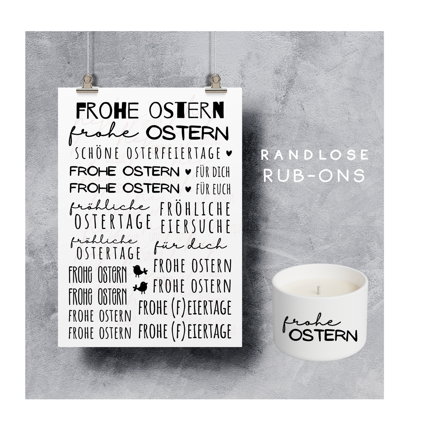 Rub On Aufkleber Schriftzüge Frohe Ostern 2.0 A5 Warum du unsere Rub-Ons lieben wirst:  ✔ Randloser Premium-Look   ✔ Besondere Haptik   ✔ Präzise Platzierung dank transparenter Trägerfolie  ✔ Wasser- und kratzfest // Hitze- und UV-beständig   ✔ Starke Haftung auf Glas, Keramik, Holz, Raysin u.v.m.  ✔ Langlebig und hochwertig verarbeitet  ✔ Auch gewerblich nutzbar – keine zusätzliche Lizenz nötig