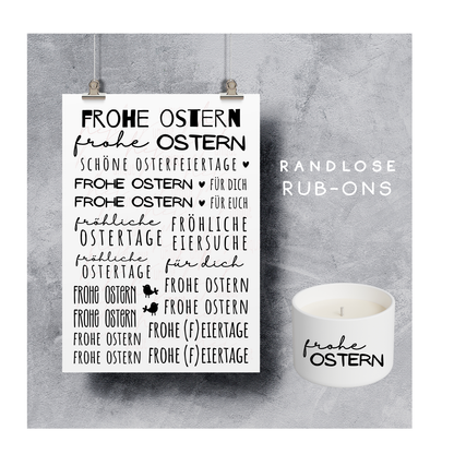 Rub On Aufkleber Schriftzüge Frohe Ostern 2.0 A5 Warum du unsere Rub-Ons lieben wirst:  ✔ Randloser Premium-Look   ✔ Besondere Haptik   ✔ Präzise Platzierung dank transparenter Trägerfolie  ✔ Wasser- und kratzfest // Hitze- und UV-beständig   ✔ Starke Haftung auf Glas, Keramik, Holz, Raysin u.v.m.  ✔ Langlebig und hochwertig verarbeitet  ✔ Auch gewerblich nutzbar – keine zusätzliche Lizenz nötig