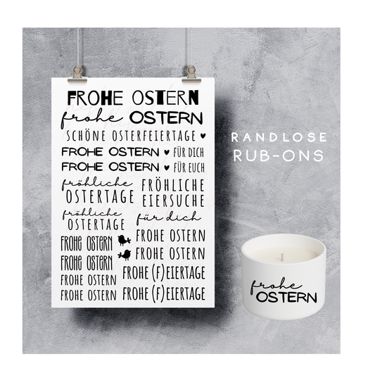 Rub On Aufkleber Schriftzüge Frohe Ostern 2.0 A5 Warum du unsere Rub-Ons lieben wirst:  ✔ Randloser Premium-Look   ✔ Besondere Haptik   ✔ Präzise Platzierung dank transparenter Trägerfolie  ✔ Wasser- und kratzfest // Hitze- und UV-beständig   ✔ Starke Haftung auf Glas, Keramik, Holz, Raysin u.v.m.  ✔ Langlebig und hochwertig verarbeitet  ✔ Auch gewerblich nutzbar – keine zusätzliche Lizenz nötig