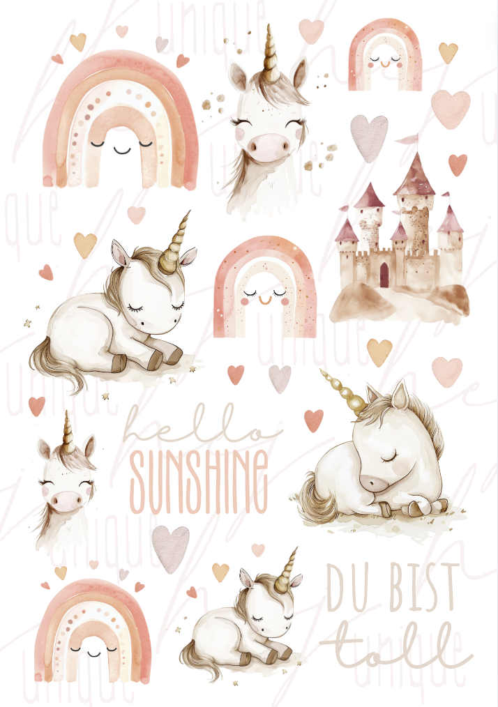 Rub On Aufkleber Einhörner A5 Warum du unsere Rub-Ons lieben wirst:  ✔ Randloser Premium-Look   ✔ Besondere Haptik   ✔ Präzise Platzierung dank transparenter Trägerfolie  ✔ Wasser- und kratzfest // Hitze- und UV-beständig   ✔ Starke Haftung auf Glas, Keramik, Holz, Raysin u.v.m.  ✔ Langlebig und hochwertig verarbeitet  ✔ Auch gewerblich nutzbar – keine zusätzliche Lizenz nötig