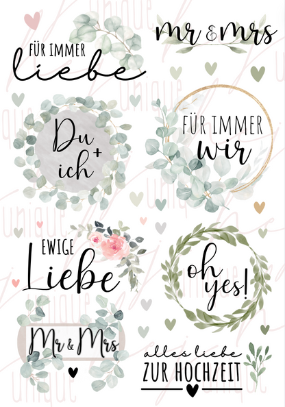 Rub On Aufkleber Hochzeit A5 Warum du unsere Rub-Ons lieben wirst:  ✔ Randloser Premium-Look   ✔ Besondere Haptik   ✔ Präzise Platzierung dank transparenter Trägerfolie  ✔ Wasser- und kratzfest // Hitze- und UV-beständig   ✔ Starke Haftung auf Glas, Keramik, Holz, Raysin u.v.m.  ✔ Langlebig und hochwertig verarbeitet  ✔ Auch gewerblich nutzbar – keine zusätzliche Lizenz nötig