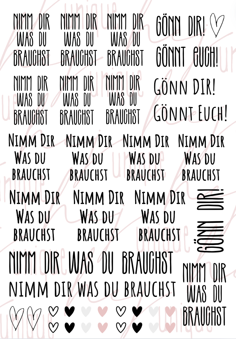 Rub On Aufkleber Nimm dir was du brauchst Warum du unsere Rub-Ons lieben wirst:  ✔ Randloser Premium-Look   ✔ Besondere Haptik   ✔ Präzise Platzierung dank transparenter Trägerfolie  ✔ Wasser- und kratzfest // Hitze- und UV-beständig   ✔ Starke Haftung auf Glas, Keramik, Holz, Raysin u.v.m.  ✔ Langlebig und hochwertig verarbeitet  ✔ Auch gewerblich nutzbar – keine zusätzliche Lizenz nötig
