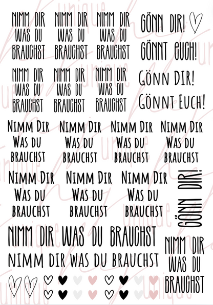 Rub On Aufkleber Nimm dir was du brauchst Warum du unsere Rub-Ons lieben wirst:  ✔ Randloser Premium-Look   ✔ Besondere Haptik   ✔ Präzise Platzierung dank transparenter Trägerfolie  ✔ Wasser- und kratzfest // Hitze- und UV-beständig   ✔ Starke Haftung auf Glas, Keramik, Holz, Raysin u.v.m.  ✔ Langlebig und hochwertig verarbeitet  ✔ Auch gewerblich nutzbar – keine zusätzliche Lizenz nötig