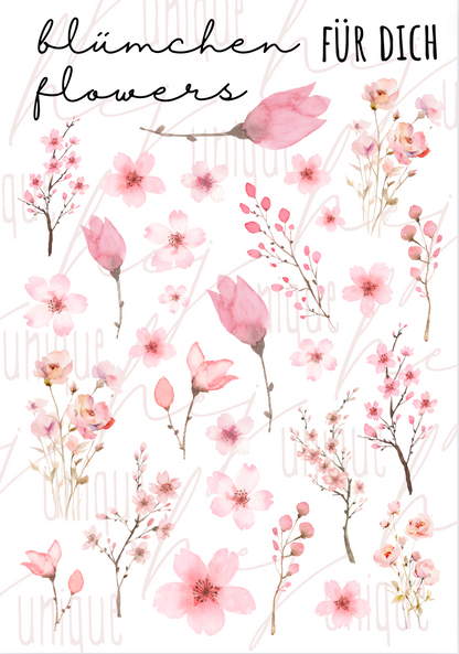 Rub On Aufkleber rosa Blümchen A5 Warum du unsere Rub-Ons lieben wirst:  ✔ Randloser Premium-Look   ✔ Besondere Haptik   ✔ Präzise Platzierung dank transparenter Trägerfolie  ✔ Wasser- und kratzfest // Hitze- und UV-beständig   ✔ Starke Haftung auf Glas, Keramik, Holz, Raysin u.v.m.  ✔ Langlebig und hochwertig verarbeitet  ✔ Auch gewerblich nutzbar – keine zusätzliche Lizenz nötig