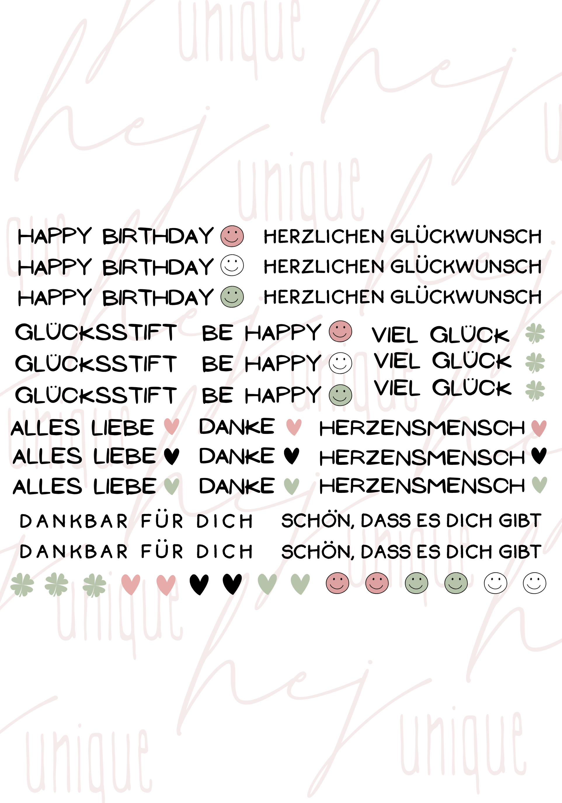 Rub On Aufkleber Wünsche Mini zb für Kugelschreiber A5 A6 Warum du unsere Rub-Ons lieben wirst:  ✔ Randloser Premium-Look   ✔ Besondere Haptik   ✔ Präzise Platzierung dank transparenter Trägerfolie  ✔ Wasser- und kratzfest // Hitze- und UV-beständig   ✔ Starke Haftung auf Glas, Keramik, Holz, Raysin u.v.m.  ✔ Langlebig und hochwertig verarbeitet  ✔ Auch gewerblich nutzbar – keine zusätzliche Lizenz nötig