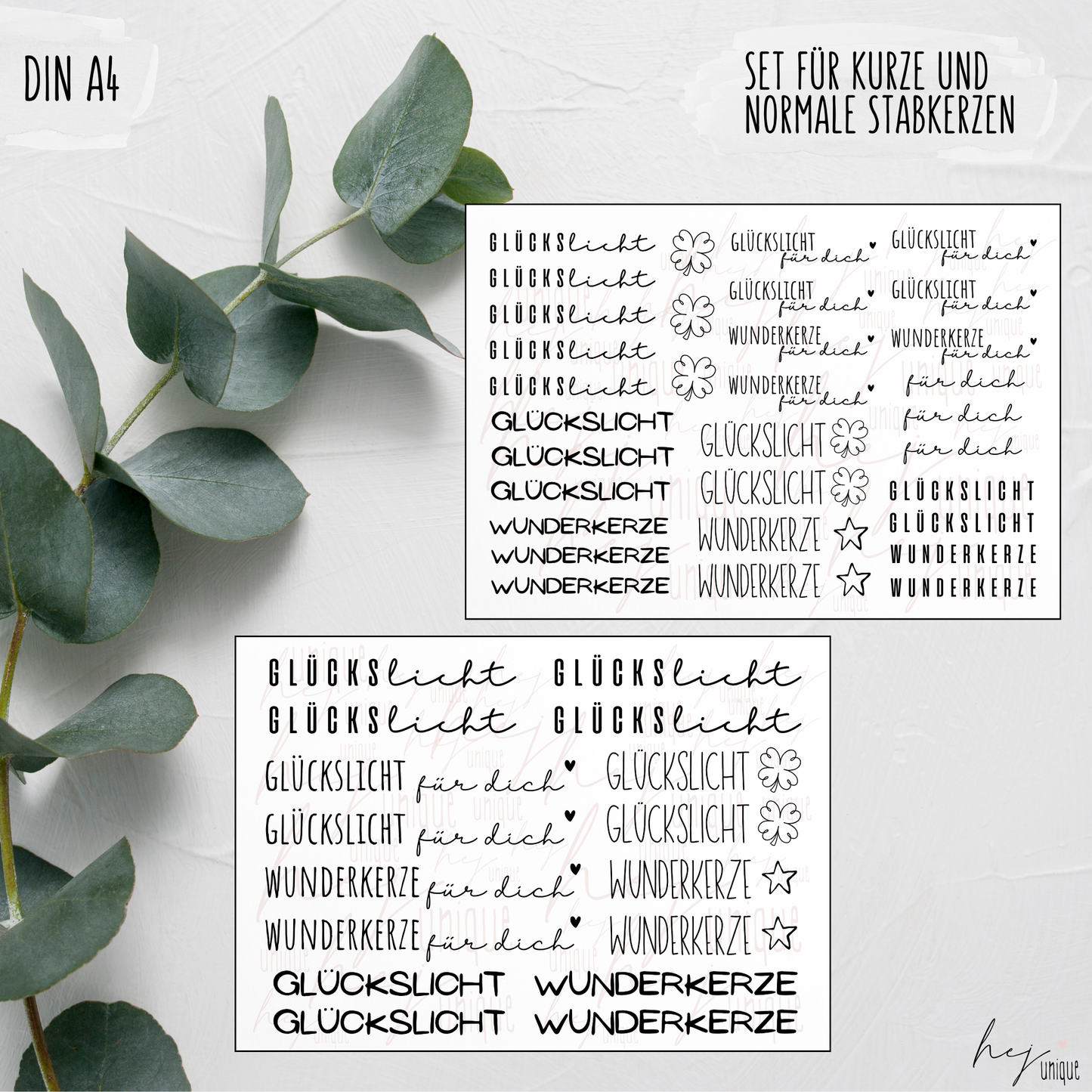 Kerzenfolie Glückslicht kurze Kerzen Warum du unsere Kerzenfolie lieben wirst:  ✔ Edle Premium-Folie mit hochwertiger Optik  ✔ Speziell für Kerzen entwickelt   ✔ Aktivierung des Klebers ganz einfach mit Wasser   ✔ Wischfest und langlebig bei sorgfältiger Verarbeitung  ✔ Besonders elastisch – passt sich Kerzenoberfläche optimal an  ✔ Gewerblich nutzbar – keine zusätzliche Lizenz nötig
