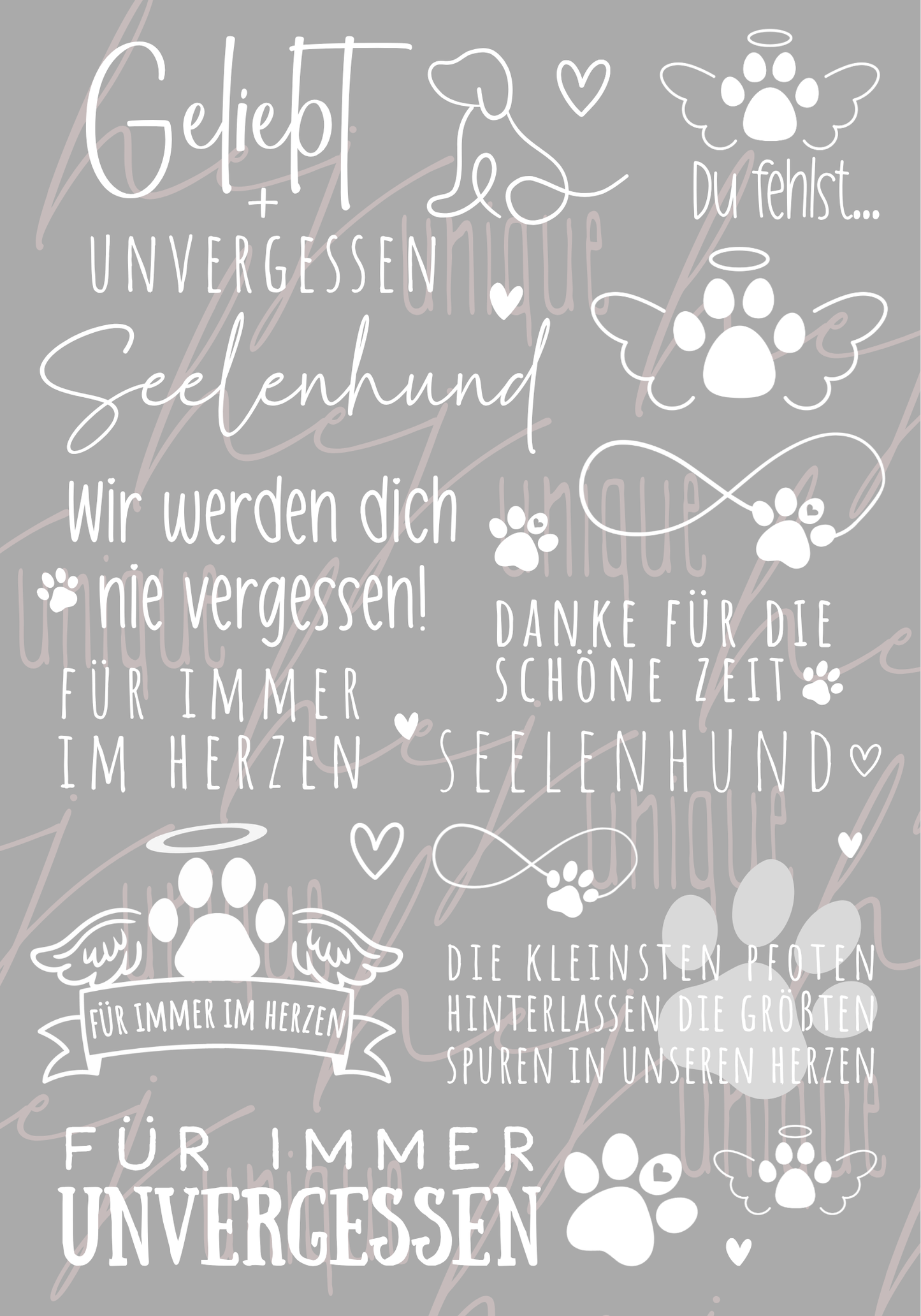 Rub On Aufkleber Trauer Hunde A5